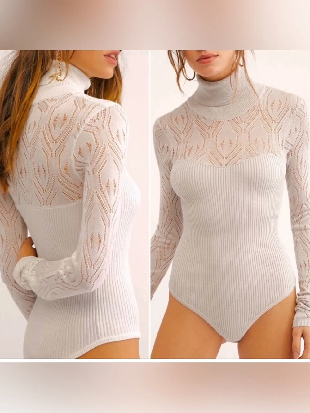 Free People Intimately Free Pretty in Pointelle Turtleneck Bodysuit White XS